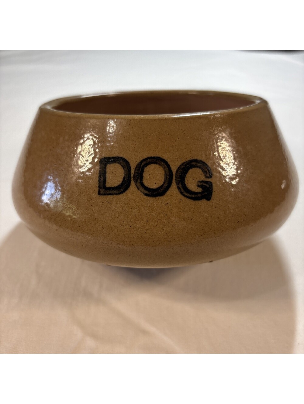 Vintage Burton Stoneware Dog Bowl 7 inch Brown Glazed Ceramic Pet Dish Stamped